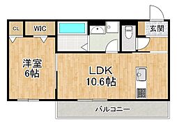 エレガンス　ビュー 1階1LDKの間取り