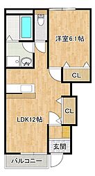 JR東海道・山陽本線 野洲駅 徒歩22分の賃貸アパート 1階1LDKの間取り