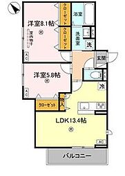 D-ROOM吉身 2階2LDKの間取り
