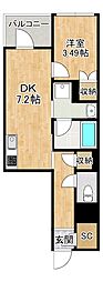 安城寺アパート 1DKの間取図画像