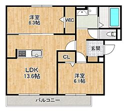 仮称)D-room勝部3丁目 2LDKの間取図画像