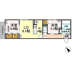 セレスティア白鳥 2階2LDKの間取り