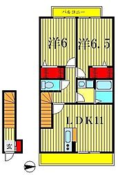 センターハウスB棟 2階2LDKの間取り