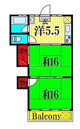 東京メトロ千代田線 綾瀬駅 徒歩4分の賃貸アパート 2階2DKの間取り
