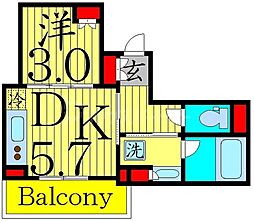 京成押上線 京成曳舟駅 徒歩3分の賃貸マンション 2階1DKの間取り