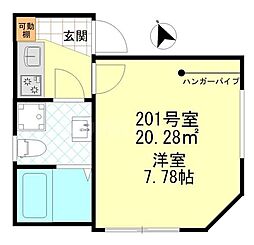 ノーブル四ツ木 201 2階1Kの間取り