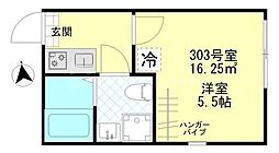 京成押上線 四ツ木駅 徒歩10分の賃貸アパート 3階1Kの間取り