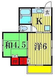 西村ハイツ 2階2Kの間取り