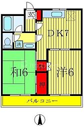 ゆうがおマンション 3階2DKの間取り