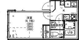 KEIAI RESIDENCE お花茶屋 2階1Kの間取り