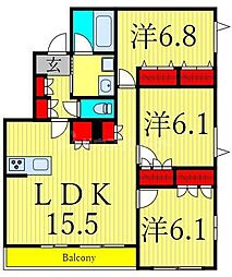 ＭＧｒｉｓｅ 3階3LDKの間取り