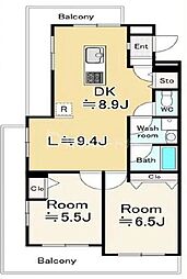 セザール高砂 2LDKの間取図画像