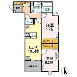 市川市大和田2丁目アパート 2LDKの間取図画像
