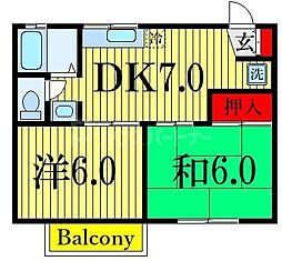 コスモクレール1 2DKの間取図画像