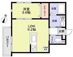 クーデリオン 1LDKの間取図画像