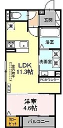 ルヴィータ剣町 1LDKの間取図画像