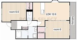 シャトー2 2LDKの間取図画像