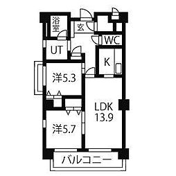 グランヴェル西山2号館 2LDKの間取図画像