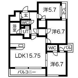 ユング城山 3LDKの間取図画像