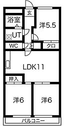 プレザント白金 3LDKの間取図画像