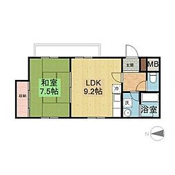 長井マンション 1LDKの間取図画像