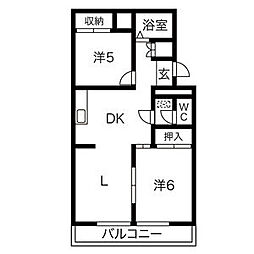 パラシオン城下 2LDKの間取図画像
