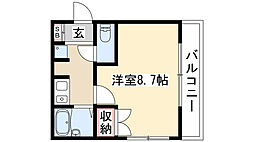ヒルズ山花 1Kの間取図画像