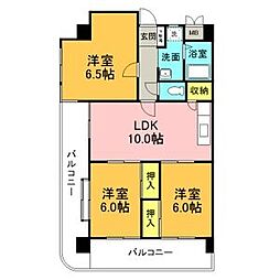 鶴陽明ハイツ 3LDKの間取図画像