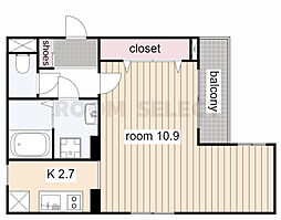 ルヴェールF 1Kの間取図画像
