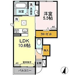 D-room京和風穂波1棟 1LDKの間取図画像