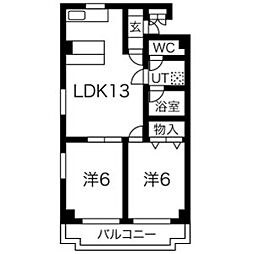 東和マンションプリンセス瓦町 2LDKの間取図画像