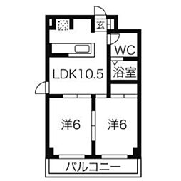H.I.ビル 2LDKの間取図画像