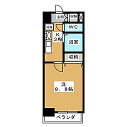 パルティール覚王山 2階1Kの間取り