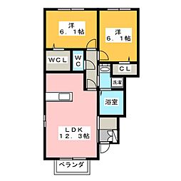 エステート上野 2LDKの間取図画像