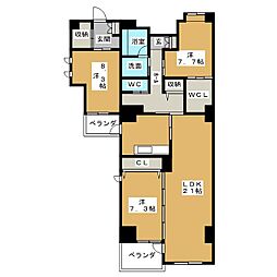 アンソレイエ覚王山 3LDKの間取図画像