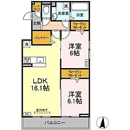 セレスティア京田 2階2LDKの間取り