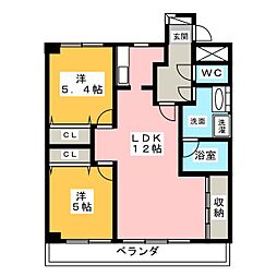 ラフィーネ沖田 2階2LDKの間取り