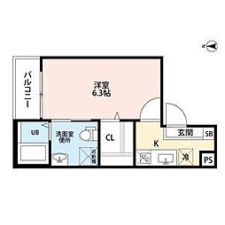 ペトリコール砂田 1Kの間取図画像