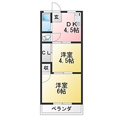 今川マンション 2DKの間取図画像