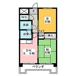 パークサイド中町 2DKの間取図画像