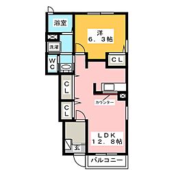 プラシード 1LDKの間取図画像