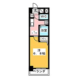 アベニール岩塚 1Kの間取図画像