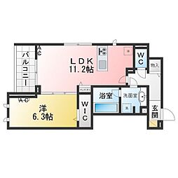 リヴェースとよくに 1LDKの間取図画像