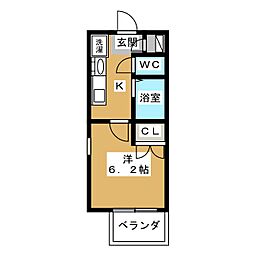 パルティール城西 7階1Kの間取り