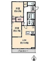 ＨＥＩＭ　ＭＡＩＳＯＮ　庄内通駅東　C棟 2階2LDKの間取り