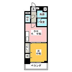 Ｗコート城西 8階1DKの間取り