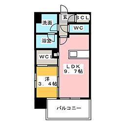 クリオラべルヴィ名古屋花の木 6階1LDKの間取り