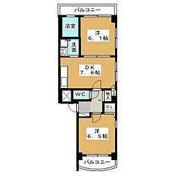 ドリームハイツ南堀越 2DKの間取図画像