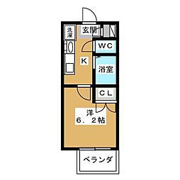 パルティール城西 1Kの間取図画像