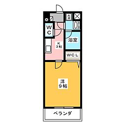 ウエストテラス 1Kの間取図画像